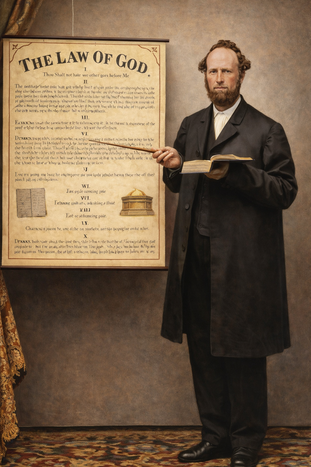 James White with the 1850 Law of God Chart — the Ten Commandments